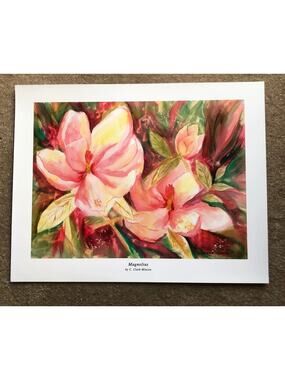 C. Clark Minton”Magnolias” Signed Art Print Floral Painting Pink Flower Wall Art